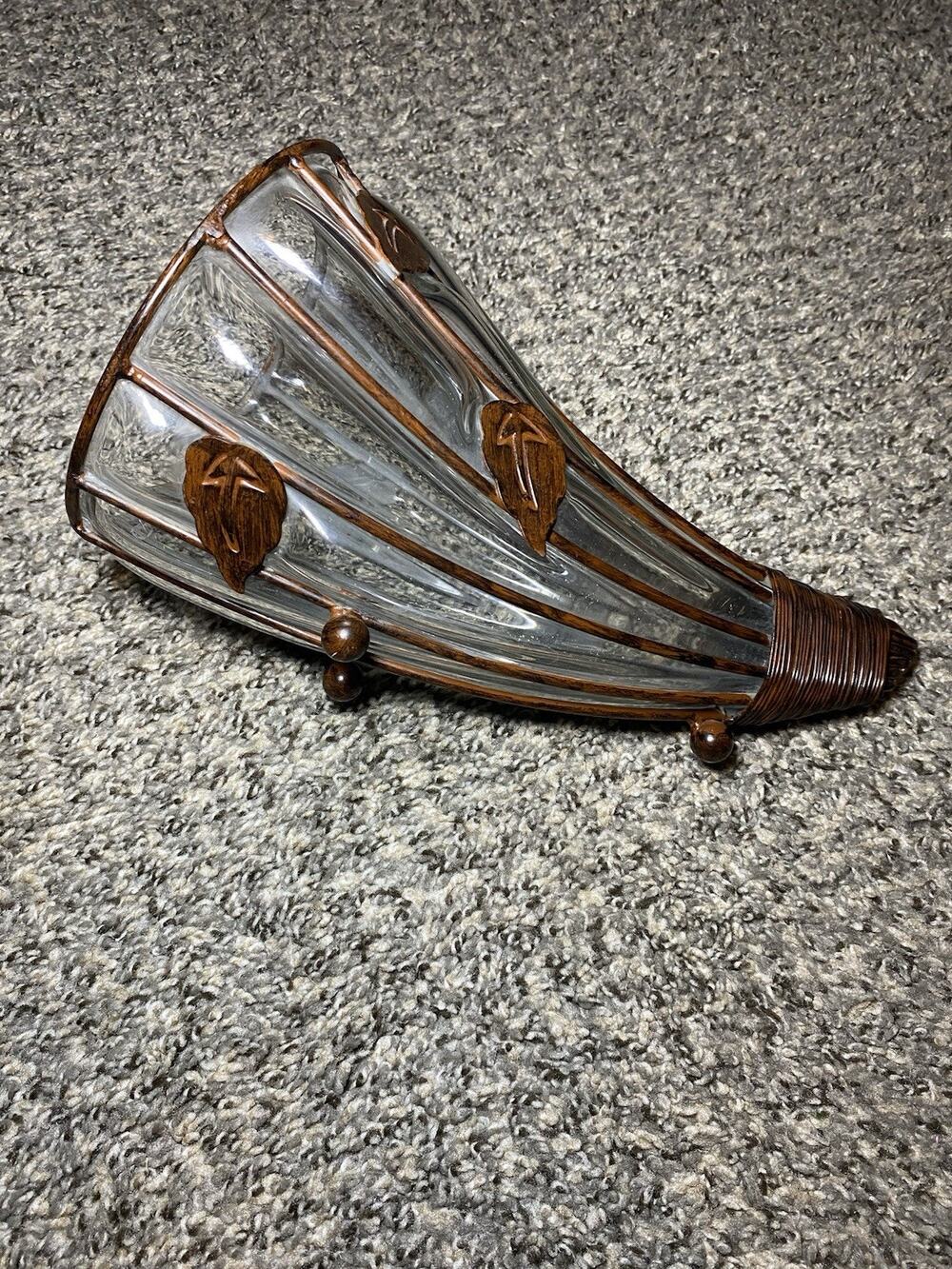 CORNUCOPIA HORN OF PLENTY METAL CAGE OVER BLOWN GLASS 1960'S MURANO ITALY